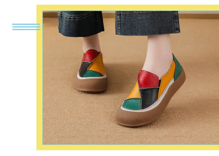 2025 New real leather ballet flats mixed colors moccasins women's slip on shoes luxury patchwork flats lady driving loafer woman