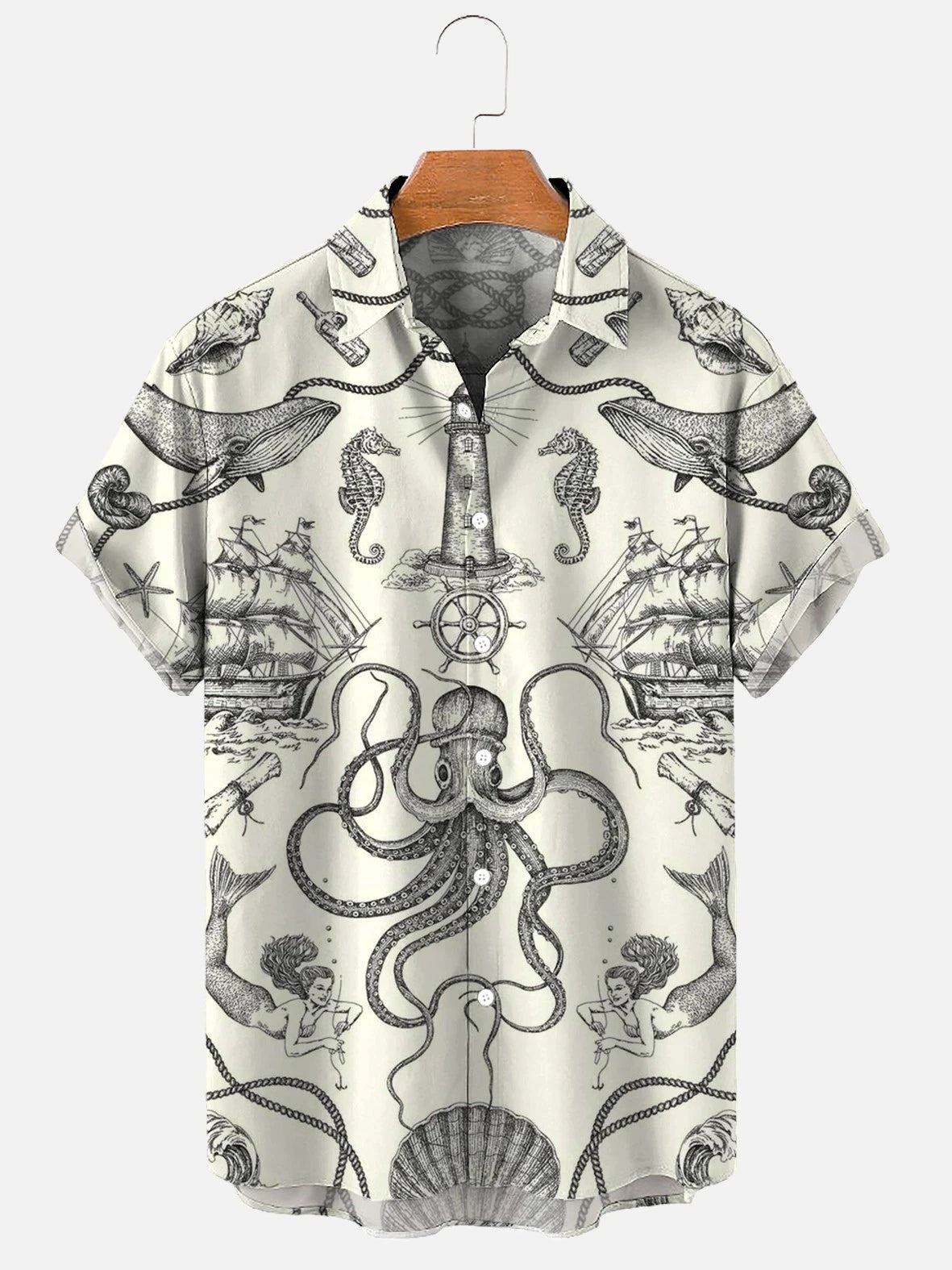 Fashionable summer turtle print shirts Hawaiian button Men's beach short sleeved Casual lapel