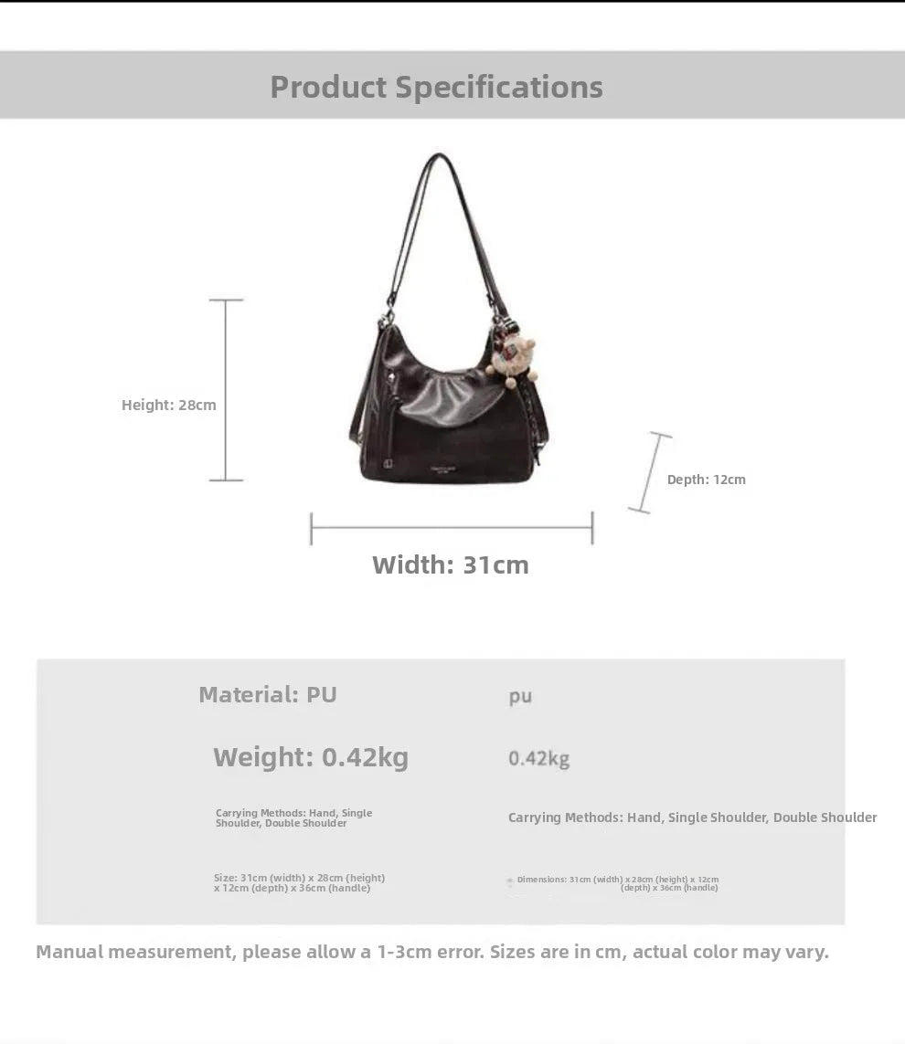 Retro Large Capacity Crossbody Shoulder Tote Bag for Women Commuter Bag 2025 New Luxury Minimalist High-End Feel PU Leather