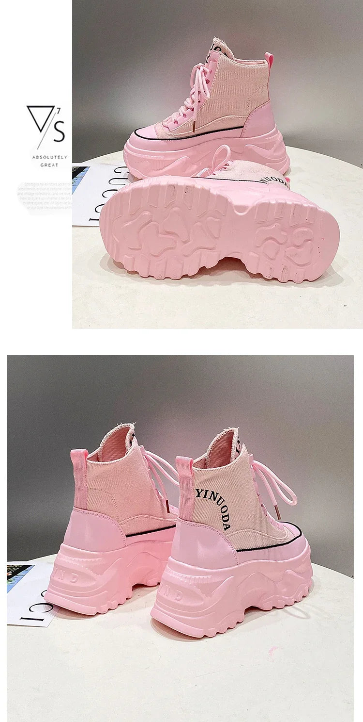 Women Sneakers High Top Platform Breathable Leather Shoes 2023 Autumn Ladies Wedges Casual Shoes For Woman Sports Dad Shoes 8CM