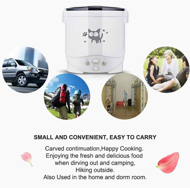 Electric Mini Rice Cooker Portable Self-driving MultiCooker 12V 24V 220V Pot Cooking Machine Pans For Car Truck Home
