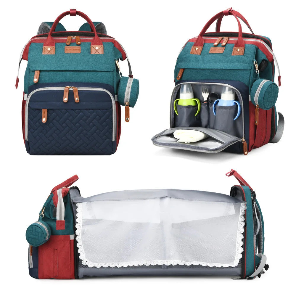 Mommy Diaper Bags Baby Bed Mother Large Capacity Nappy Milk Bottle Backpacks with Changing Mat Convenient Baby Nursing Bags