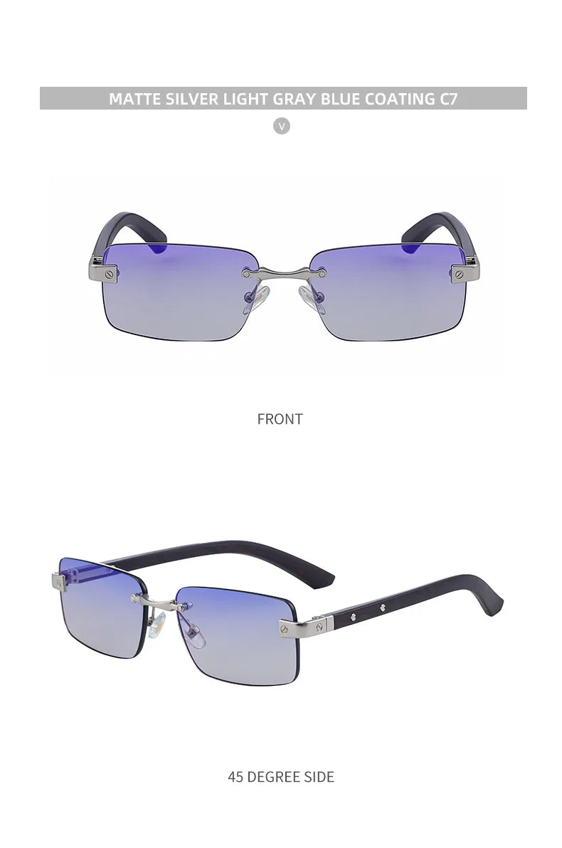 Fashion Rectangle Rimless Sunglasses Men 2026 Luxury Brand Designer Square Small Frame Sun Glasses Male Driving Eyewear Shades