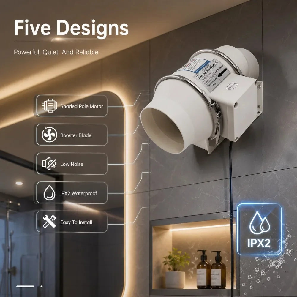 4/5/6 Inch Exhaust Flue Fan Remote Control Mixed Flow Inline Fan 220V High Speed Quiet Exhaust Fan For Home Vents