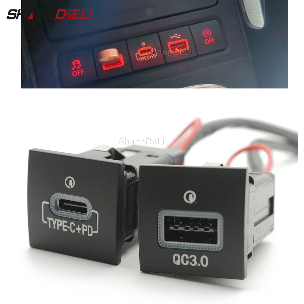 Quick Car Charger Socket 12V/24V USB Charging Outlet Power Adapter QC3.0 PD Type for VW Golf 6 Jetta 5 MK5 Scirocco 2006-2012