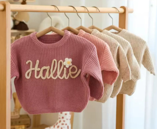 Custom Sweater Crewneck Pullovers For Kids Embroidered Exquisite Design Baby Shower Gift Personalized Unique Name By Hand-made