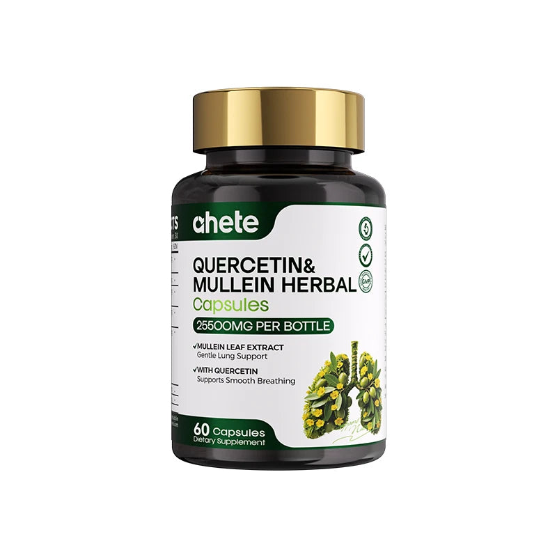 AHETE Mullein Leaf & Quercetin Capsules - High Potency Mullein And Quercetin, Lung Support Formula. Supports Respiratory Health.