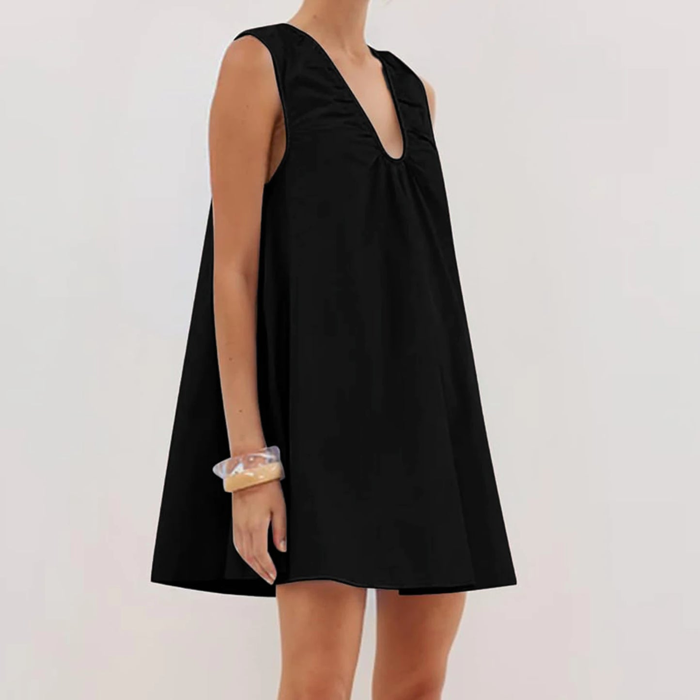 New Fashion Womens V Neck Tank Dress Sleeveless Solid Color Loose Beach Dresses With Pocket Club Street Style Hot Sale S-XL