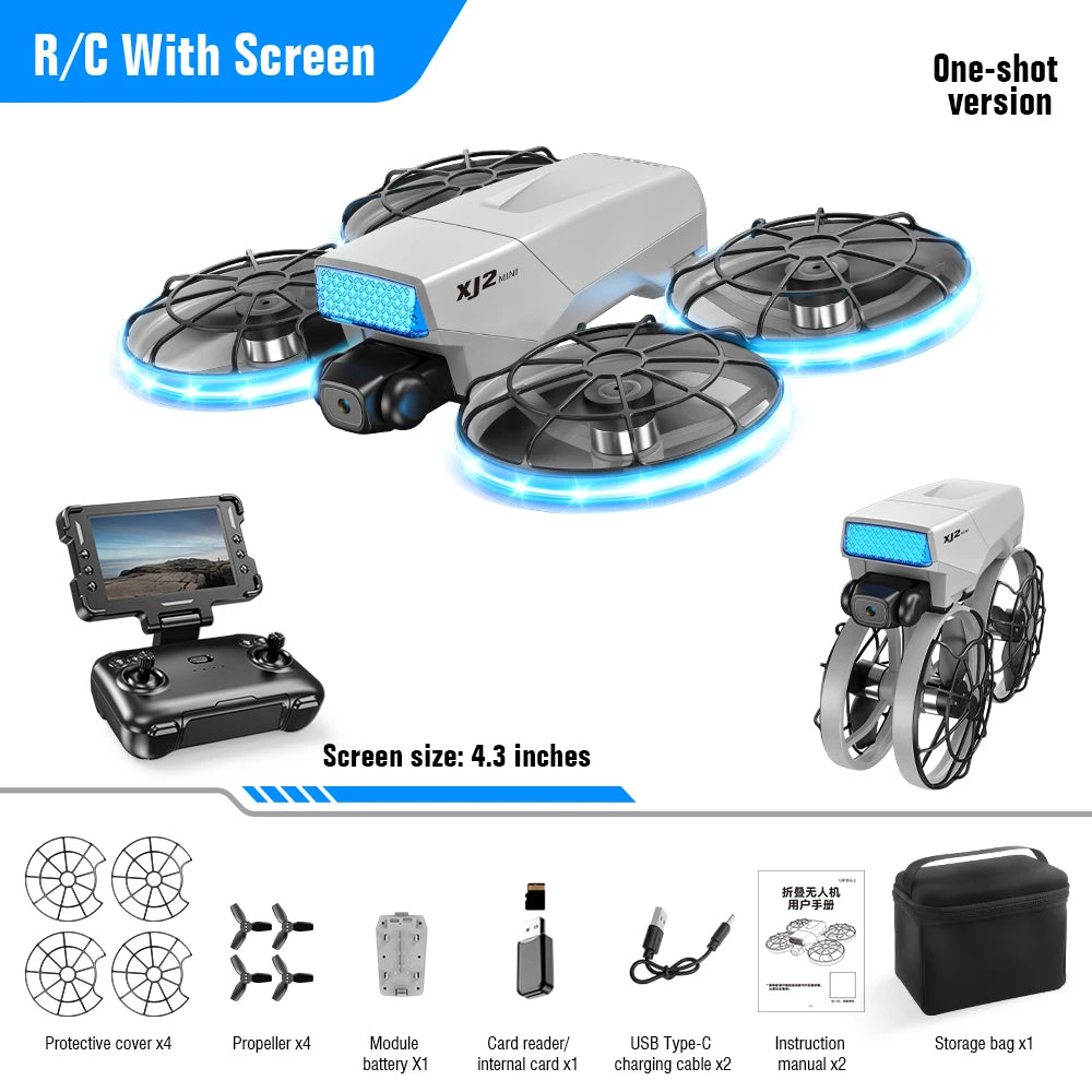 XJ2 Mini Drone 8K HD Camera, Foldable Brushless RC Quadcopter, Remote Control Toy for Kids Teens Beginners Gift Drone