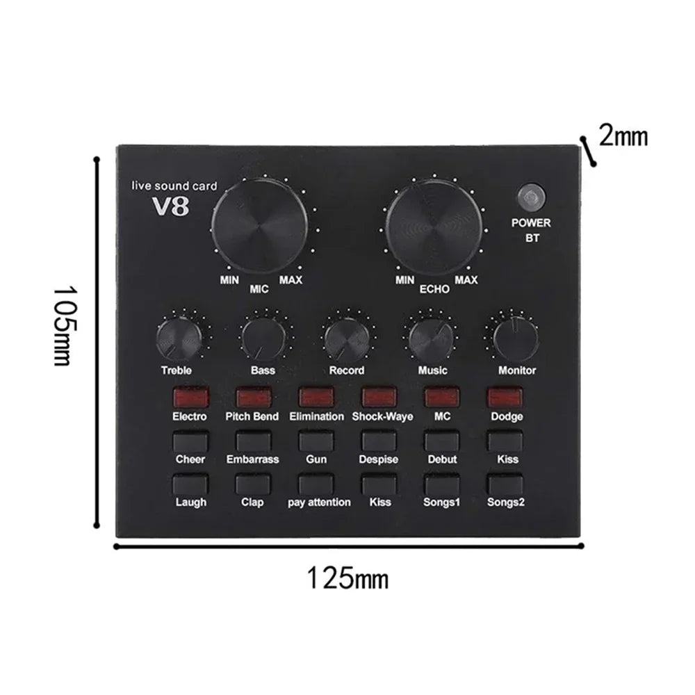 V8 Sound Card Audio Set Interface External Usb Live Microphone Sound Card Bluetooth Function For Computer Pc Mobile Phone Singin