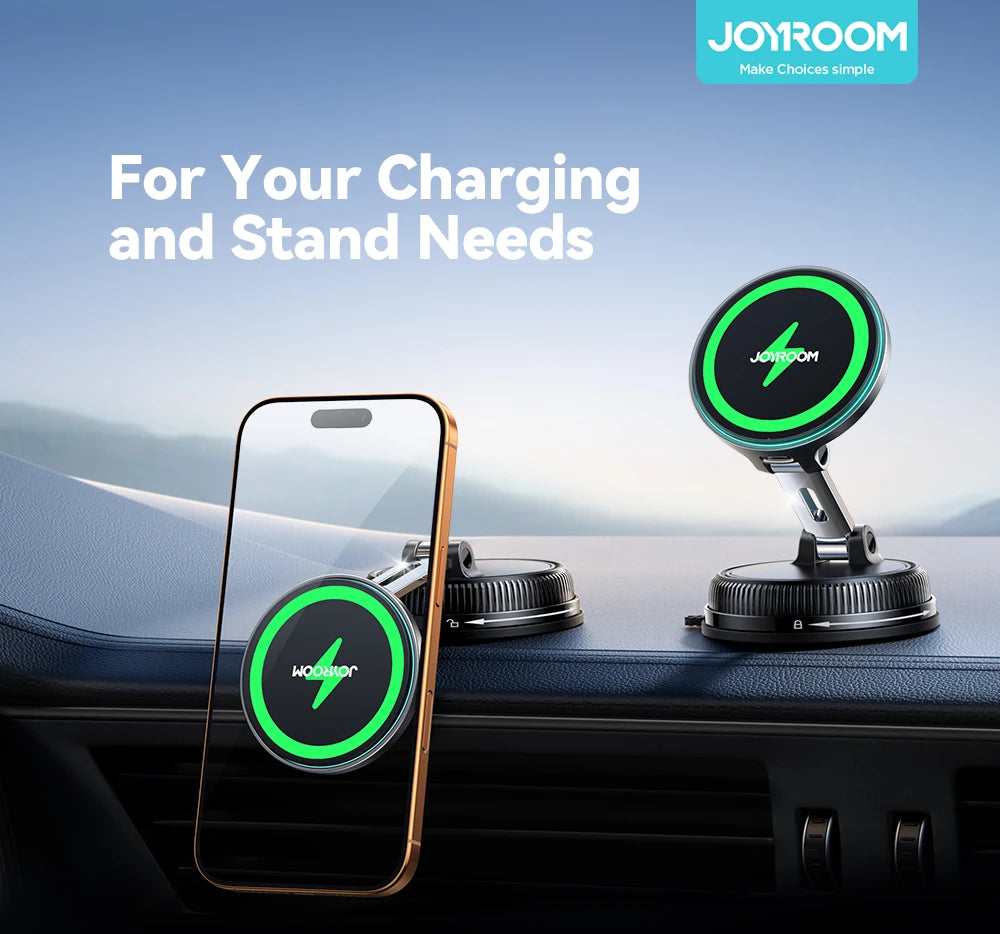 Joyroom Magnetic Car Mount Charger Vacuum Gel 2-in-1 Strong Suction Magnetic 15W Car Phone Holder Charger for iPhone 17 16 15 14
