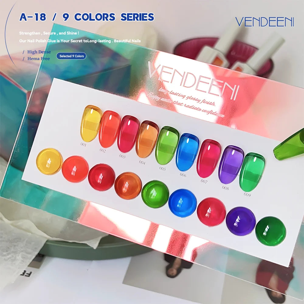 Vendeeni TPO HEMA Free 2025 Hot Sale High Quality 9-Color Nail Gel Polish Set Non-Toxic UV Gel Nail Art Kit for Nail Salon