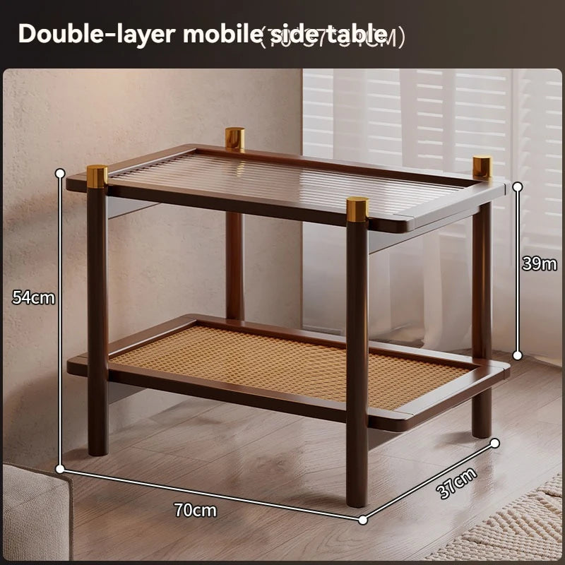 Sofa side table, movable coffee table, small cart, living room small table, bedside side cabinet with wheel storage rack