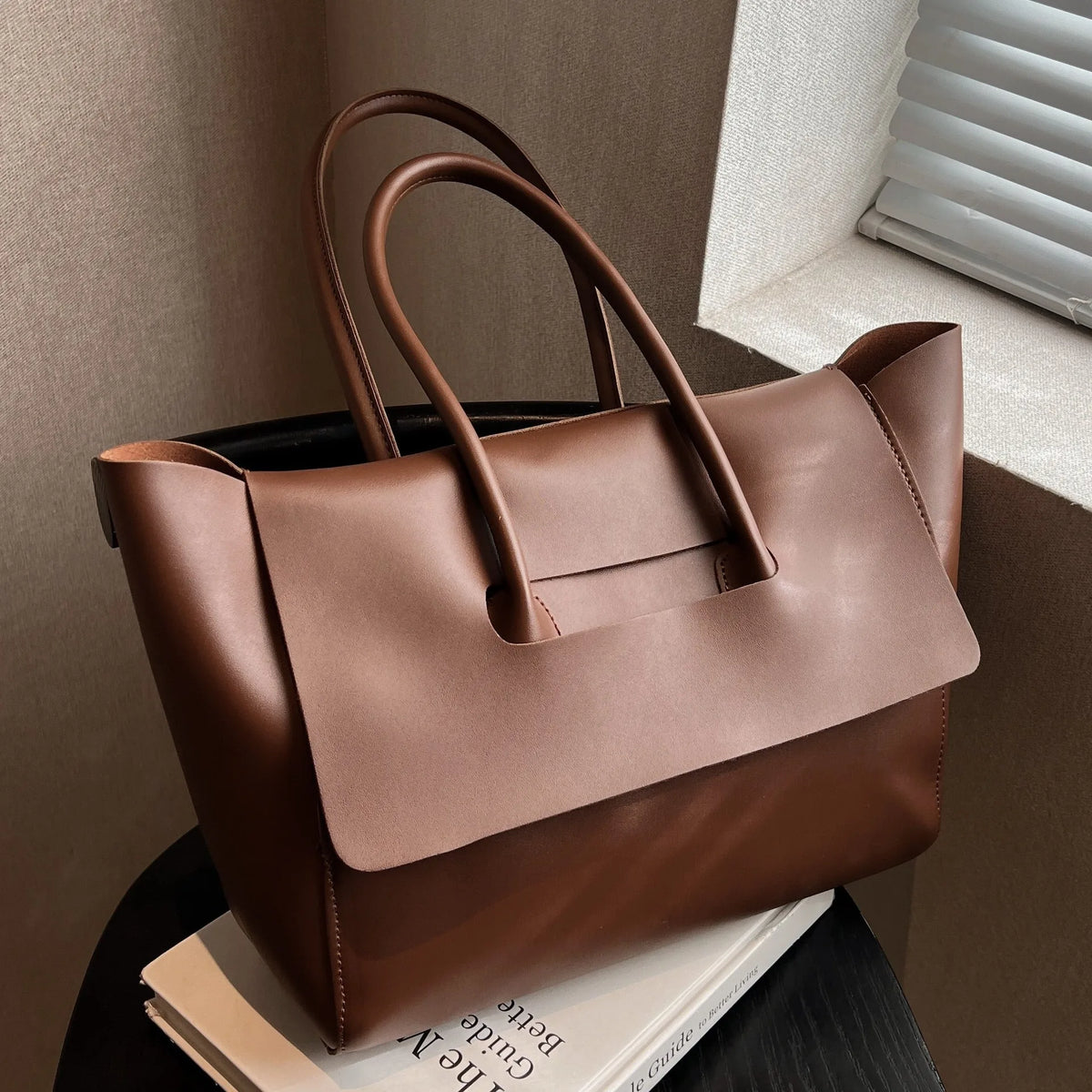 Large Capacity Women's Tote Bag Luxury PU Leather Shoulder Bag French Vintage Top-handle Handbag Casual Commute Shopper Bags