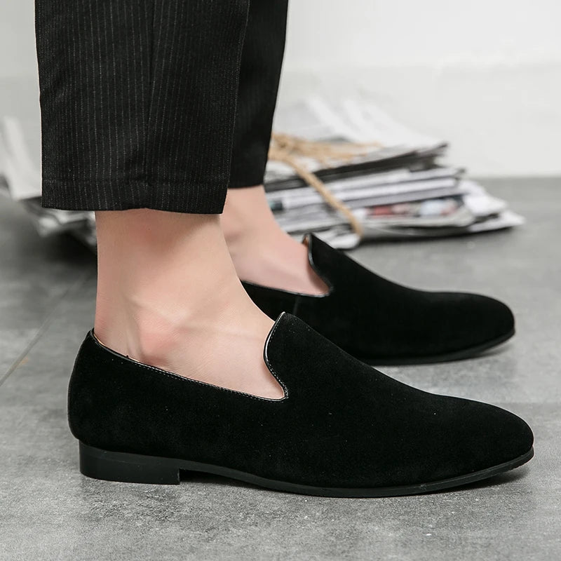 Fashion Classic Men Suede Shoes Male Pointed Brown Black Slip On Loafers Wedding Dress Homecoming Formal Footwear Zapatos Hombre