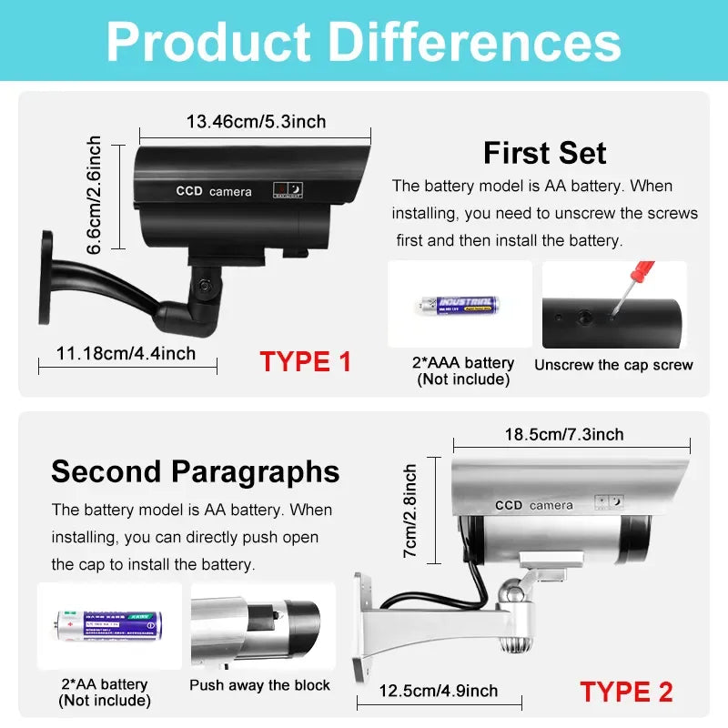 1PC Dummy Security Camera Watreproof Indoor Outdoor Fake CCTV Surveillance System, Red Flashing LED Lights, No Wiring Required