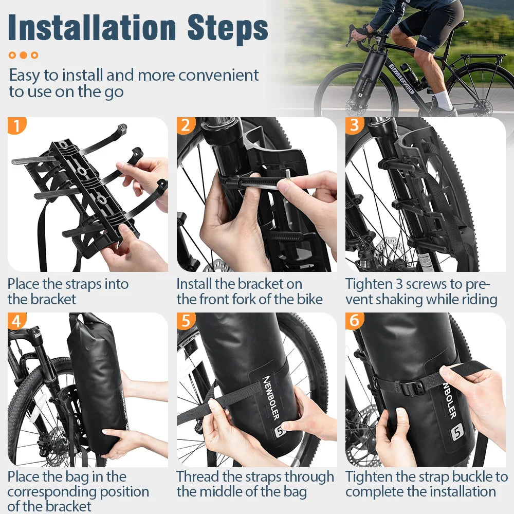 NEWBOLER Waterproof Bicycle Front Fork Bag Portable Bike Bag Bikepacking Luggage Bag Bicycle Rear Shelf Bicycle Luggage Carrier