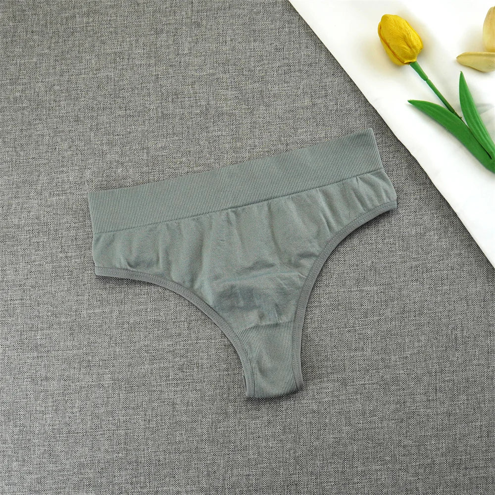 2pcs High Elastic Women T-back Seamless Plus Size Sports Underwear Solid Color Mid Waist Sexy Thong Europe Size S/M/L/XL/XXL