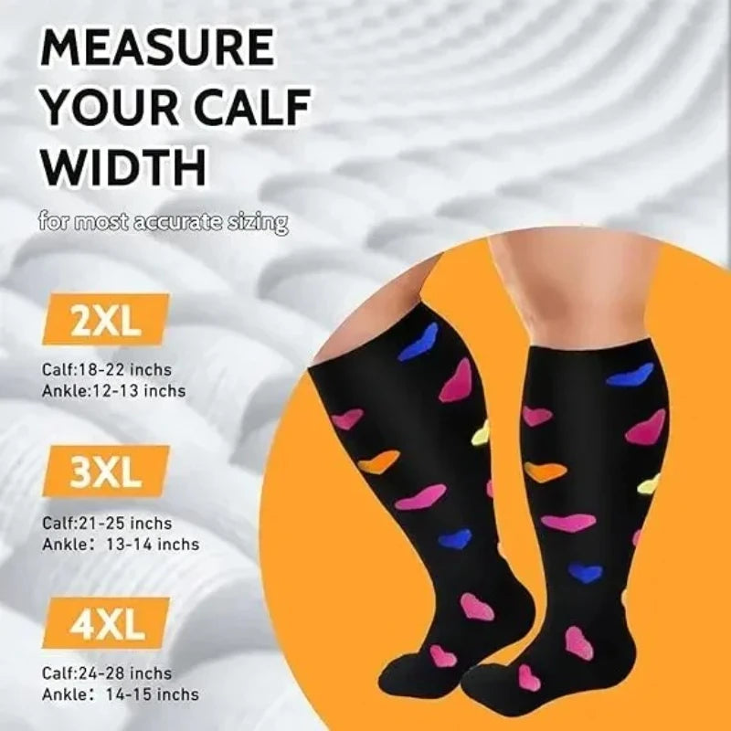 Plus Size Compression Socks for Women Men 20-30 MmHg Wide Calf Extra Large Knee High Flight Sock for Circulation Support 2XL-4XL