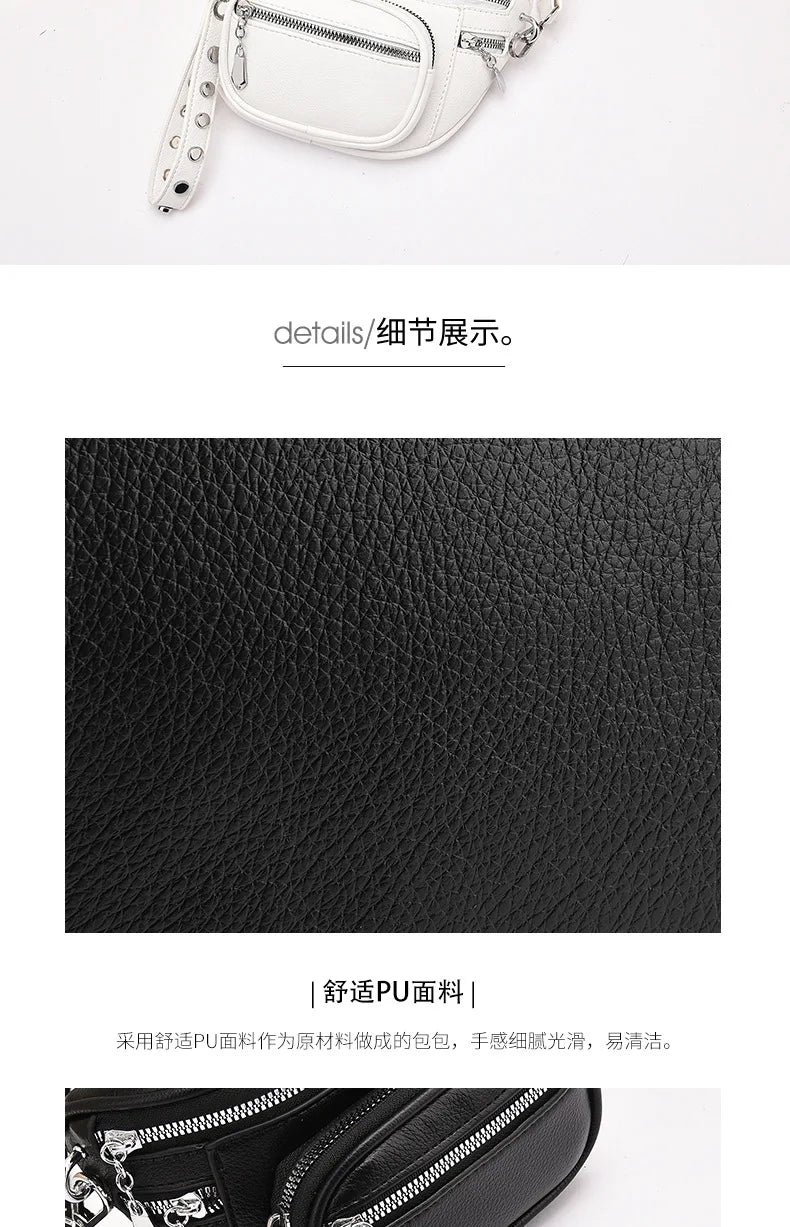 Luxury Multi-pocket 100% cowhide Crossbody Bags For Women Black Shoulder Messenger Handbags Small Chest Bag Travel Saddle bag