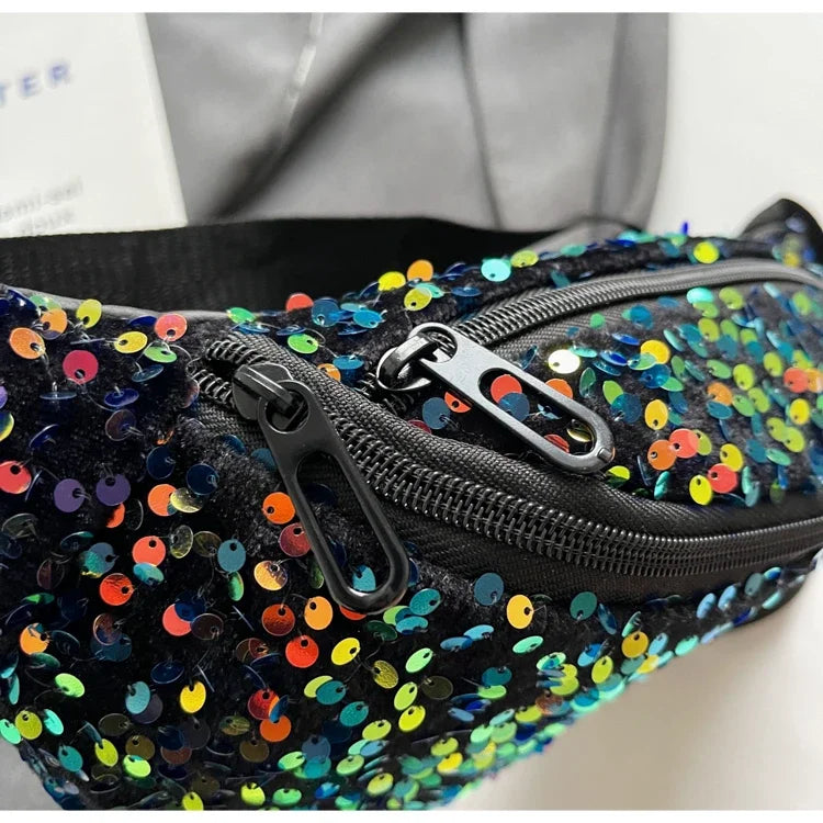 Light Luxury Zipper Fashion Women's Crossbody Bags New Best-selling Sweet Sequin Design Ladies Waist Packs Bolsas Femininas