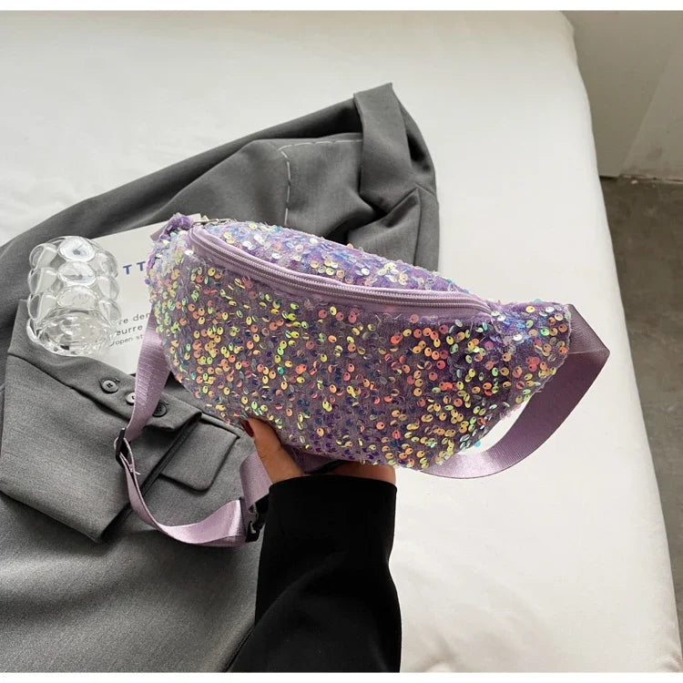 Light Luxury Zipper Fashion Women's Crossbody Bags New Best-selling Sweet Sequin Design Ladies Waist Packs Bolsas Femininas