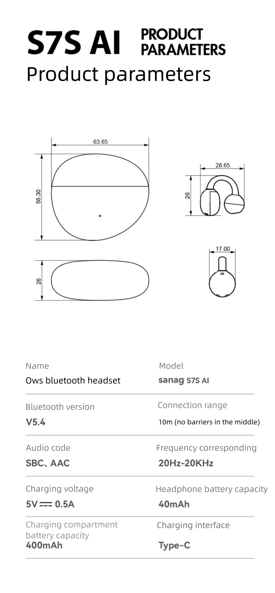 Sanag S7S AI Open Ear Clip on Headphones HiFi 3D Stereo Sound Quality AI Assistant Wireless Bluetooth Earphones APP EQ Setting