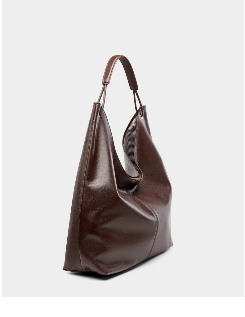 Toptrends Cowhide Genuine Leather Large Underarm Shoulder Bags For Women 2025 Luxury Designer Hobo Tote Bucket Ladies Handbags