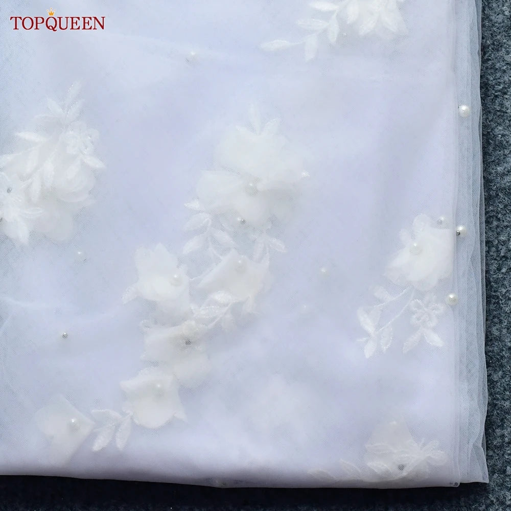 TOPQUEEN V52 3D Flowers Wedding Veil with Pearls  Bridal Veils Long Train Bridal Shower Veu Of Bride 3 Meter  Veu de Noiva