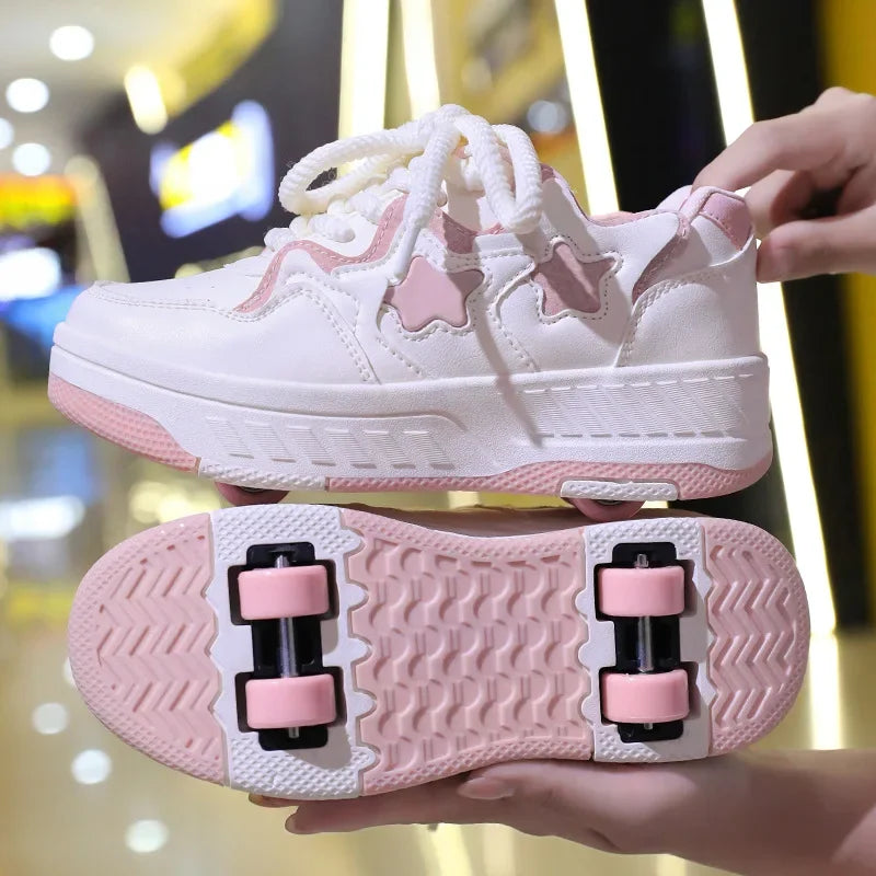 Kids Roller Skate Shoes - Rechargeable Wheels Fashion Color Shiny Birthday for Boys and Girls Two-in-one Casual Shoes