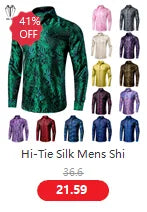 Hi-Tie Pure Black Silk Mens Shirts Plain Smooth Long Sleeve Formal Dress Blouse for Male Wedding Business Events Oversized Gift