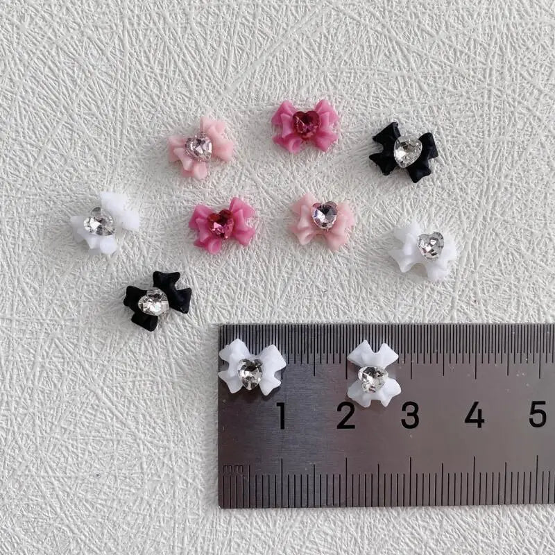 10pcs Resin Bow Nail Art Decoration With Heart Crystal Rhinestones Pearls Accessories For Nails Art Decoration Supplies
