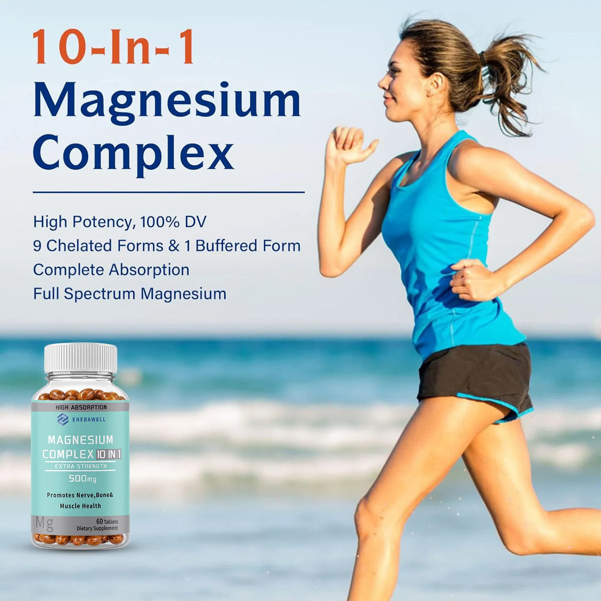 Magnesium 10-IN-1 Complex Capsules - Bone & Heart Health Supplement, Sleep Support,Muscle Relaxation,Stress & Anxiety Relief