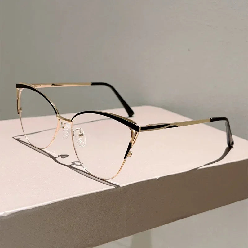 New Simple Metal Anti Blue Light Glasses for Women Fashion Vintage Cat Eye Glasses Business Computer Goggles Eyeglasses Whosale
