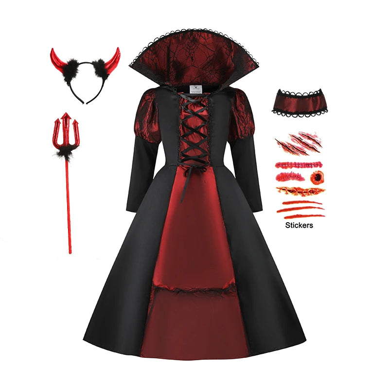 Halloween Fantasy Costumes for Kids Gothic Ghost Bride Red Vampire & Day of The Dead Cosplay Girls & Boys
