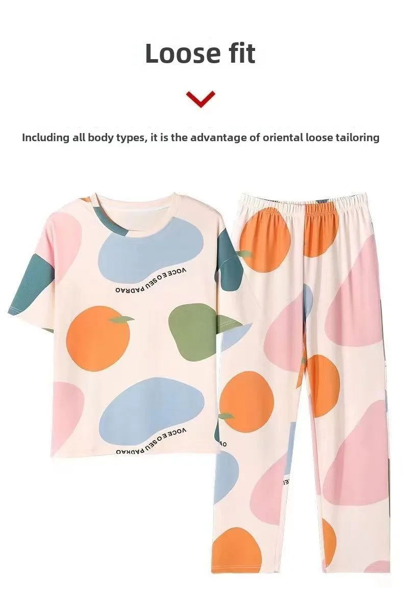 Pyjamas Set for Women‘s Short Sleeve Long Pants Student Casual Cartoon Bear Sweet Cuet Sleepwear Loungewear Romantic Nightwear