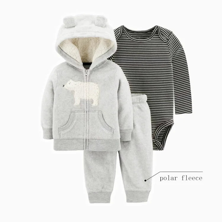 Infant Baby Boy Clothes Sets Winter Warm Cotton Hoodies+Romper+Pants Toddler Girls Clothes Hooded Coat+Jumpsuit+Trousers 3 PCS