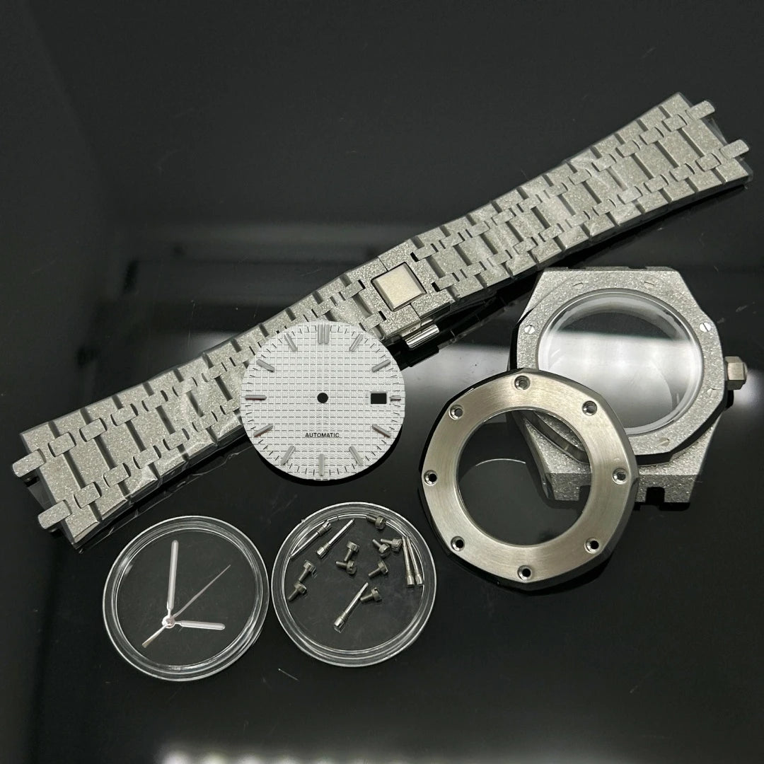 41mm Gold Black Matte Star Sand Steel Case Strap with 31.8mm Watch Dial for Oak NH35 NH36 NH70 Automatic Movement Watch Hands