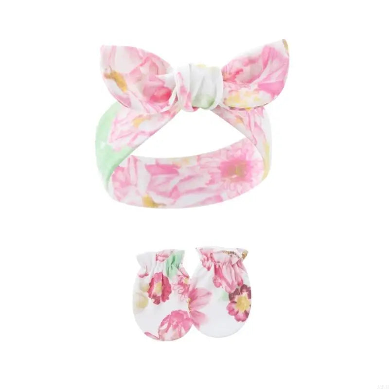 Baby Hair Accessories Set Breathable Head Wrap with Mittens Scratches Resistant for Infants Children Daily Use A2UB