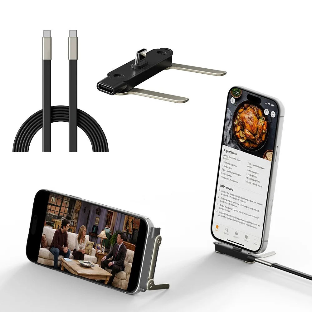 240W Fast Charging Bracket Adapter Portable Type C Male To Type C Female Converter With Foldable Phone Stand for iphone 15 16 17