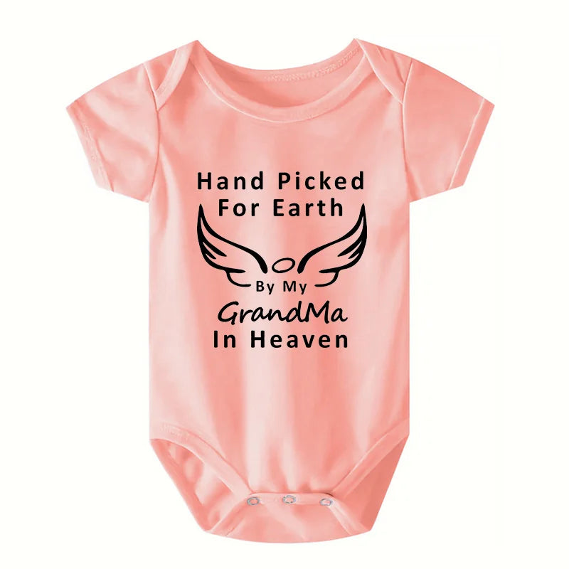 Hand Picked for Earth By My Grandpa/grandma in Heaven Baby Bodysuit Romper Summer Short Sleeve Jumpsuit Onesies