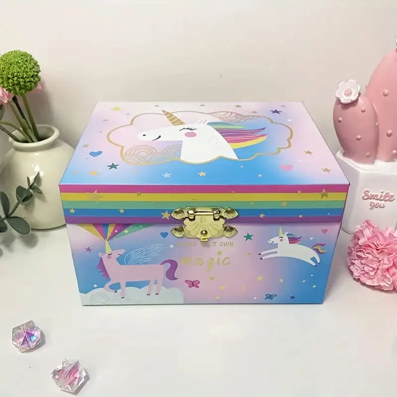 Unicorn Clockwork Music Box Jewelry Storage Box Desk Organizer Cute Little Girl Gift Ring/Necklace/Bracelet/Earring Storage Case