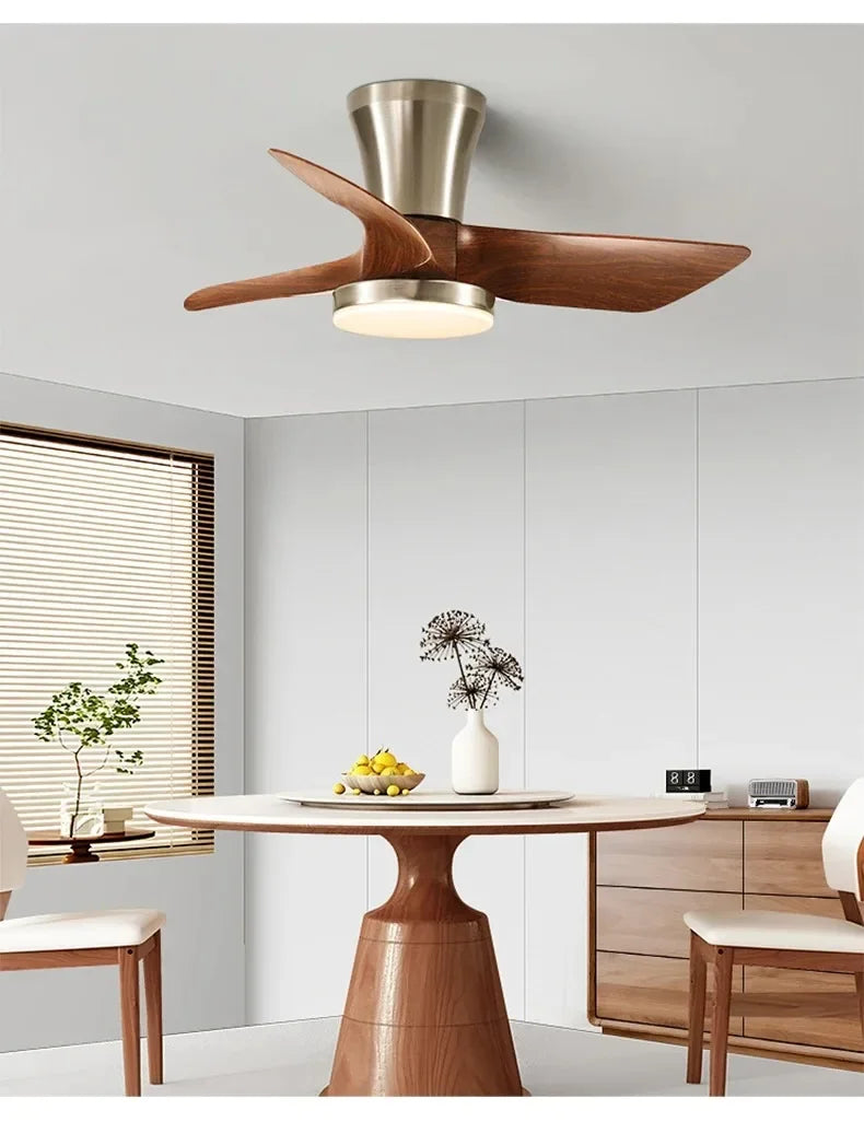 Modern Silent integrated Bedroom Ceiling Fan Lamps Retro Wood Dining Room Living Room High Wind Power Remote Ceiling Fan Lights