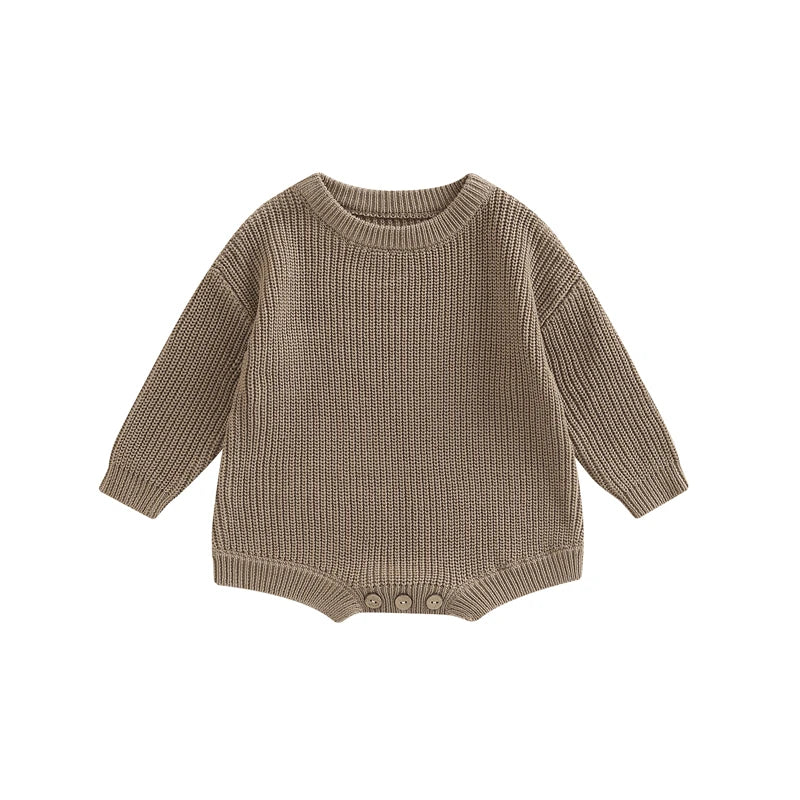 Newborn Baby Girl Boy Autumn Winter Clothes Solid Color Knit Long Sleeve Sweater Rompers Jumpsuit Casual New born Warm Outfits