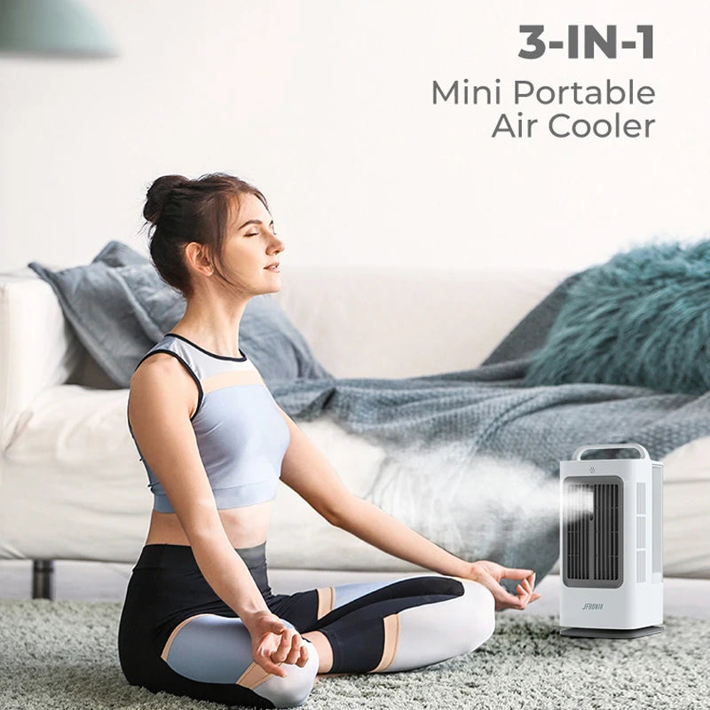 JFBONIN 3-IN-1 Mini Portable Air Cooler Remote Control 120 Degree Swing 3-Speeds Household Desk Air Conditioner 1.7L