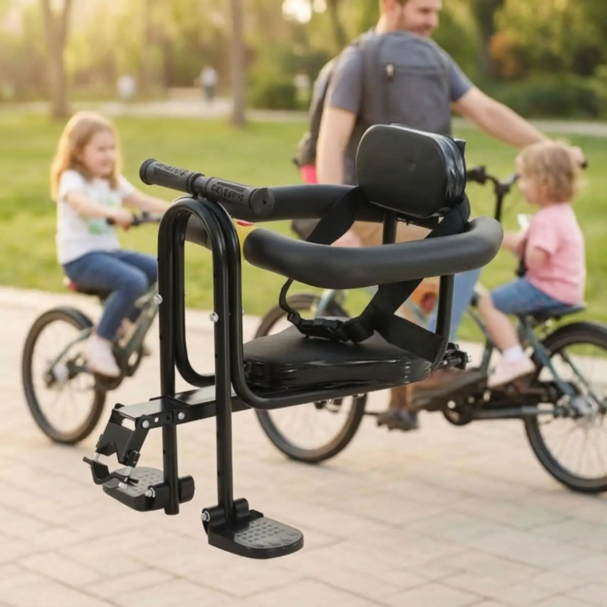 Rear-Mounted Child Carrier Seat Child Cycle Seat with Harness Secure for Young Children, Parents, Family Rides, Outdoor Biking