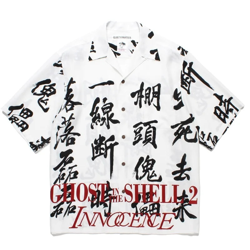 High-end Summer WACKO MARIA Solid Color Cursive wackomaria Embroidery Logo Simple Hawaii Short Sleeve Shirt