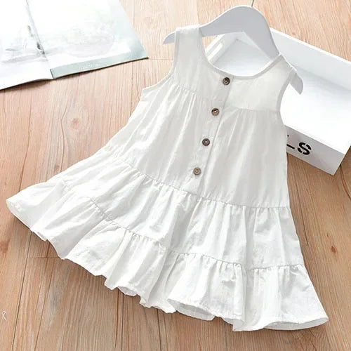 2025 New Summer Baby Girl Birthday Wedding Party Dress Short Sleeved Cotton Solid Color Dress 2-10Yrs Kids Princess Dresses