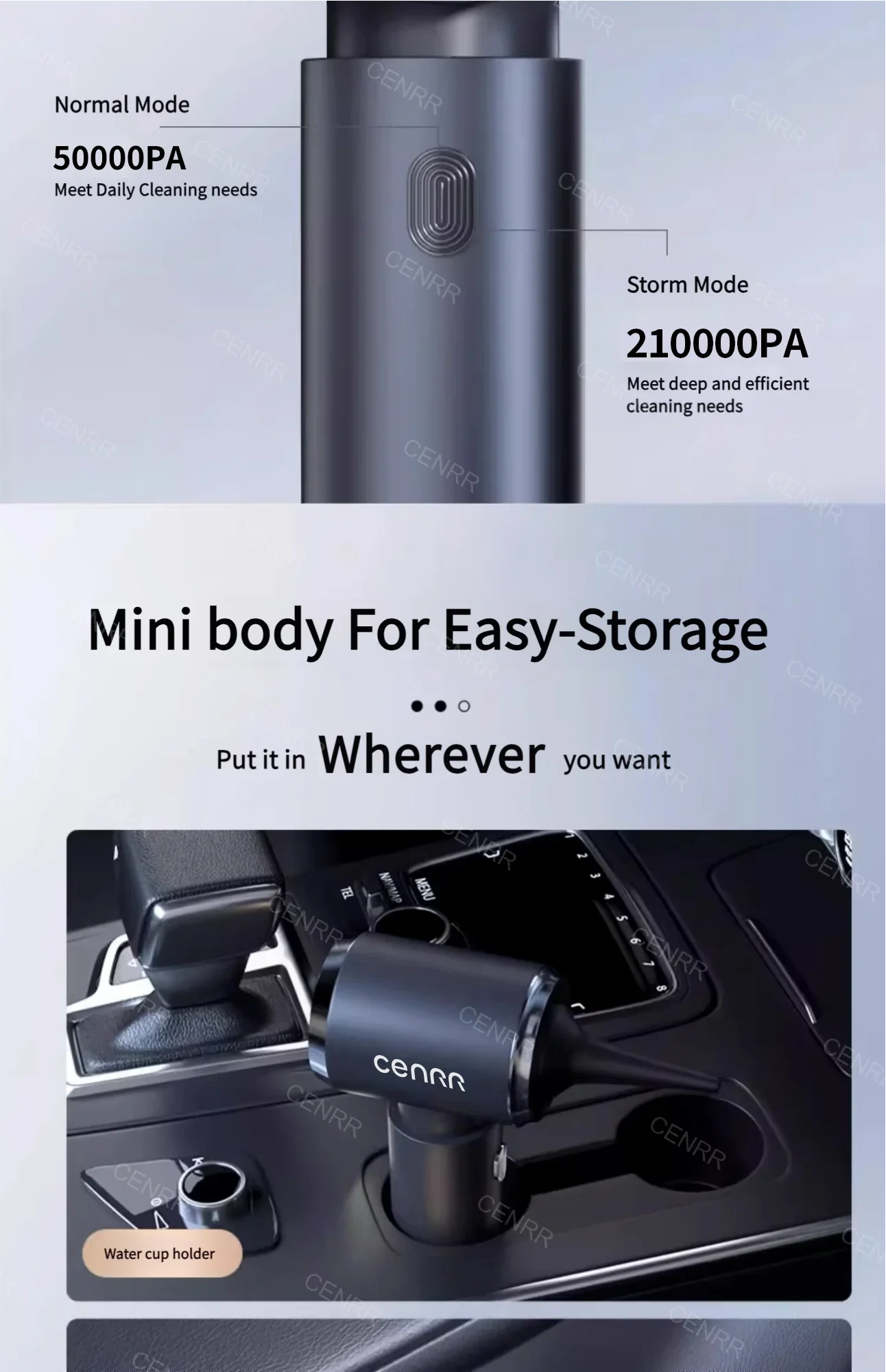 CENRR 210000PA Car Vacuum Cleaner High Suction Wireless Vacuum Cleaner Cordless Vacuum Cleaner for Car Cleaning Machine