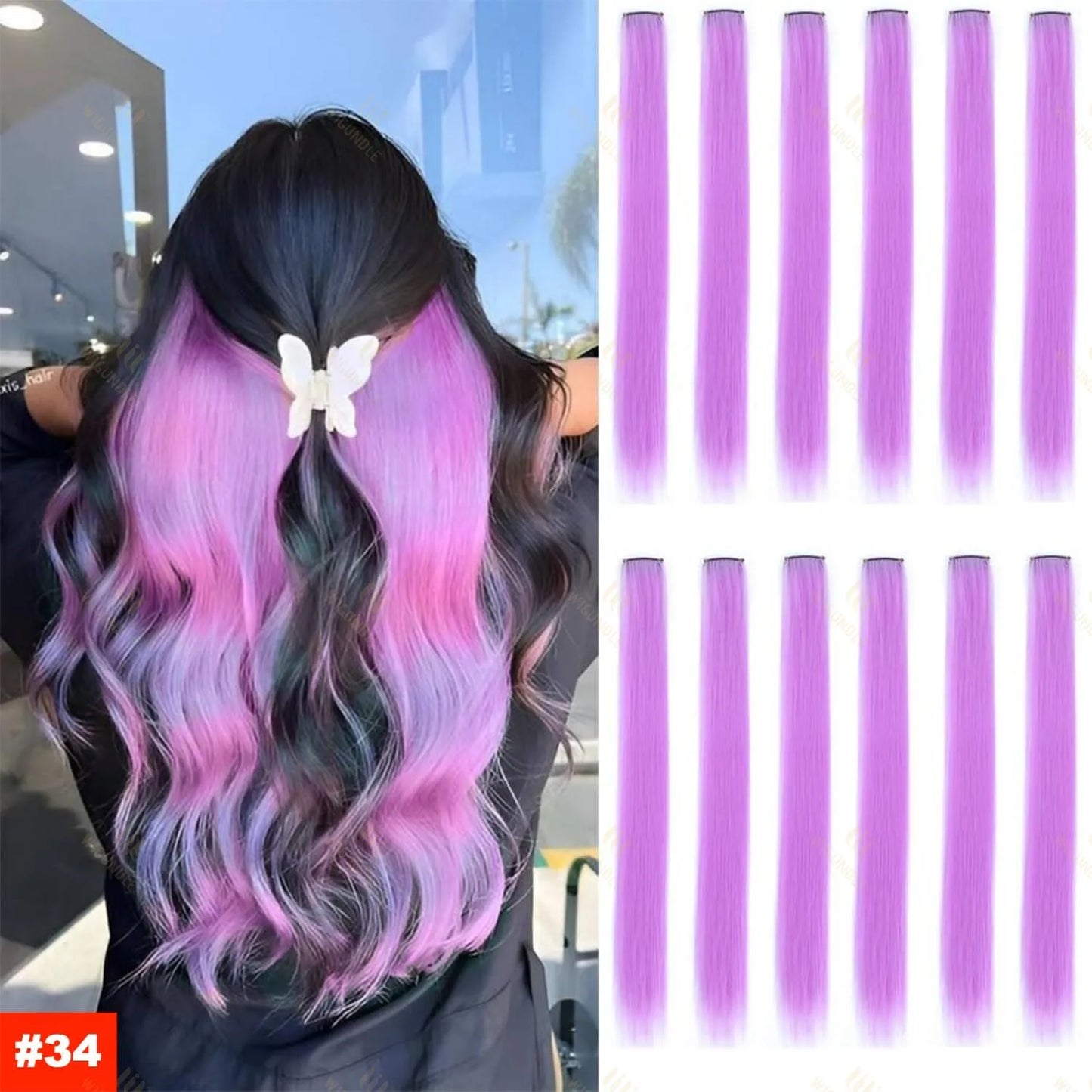 18 Color Clip Style Hair Extensions 22 Inch Color Hair Extensions High Gloss Long Straight Synthetic Wig For Children Women